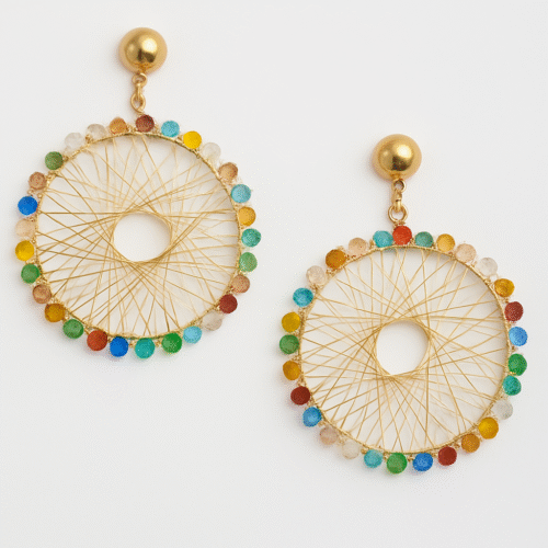 Luxury gold wheel earrings with vibrant multi-colored beads – H&A Jeweller
