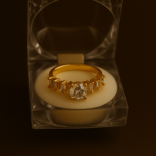 Luxury Golden Solitaire Ring with Side Accents – H&A Jewelry